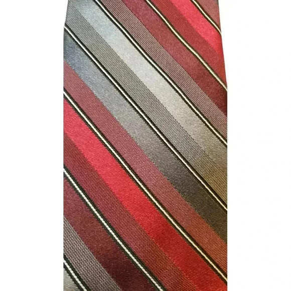 Van Heusen 100% Silk Neck Tie Reds/Grays Striped Woven Necktie - Picture 3 of 10